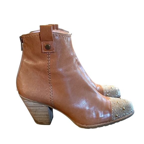 Stuart Weitzman 7.5 Rhinestone Studded Western Ankle Boots Leather Cowboy Brown - Picture 5 of 11